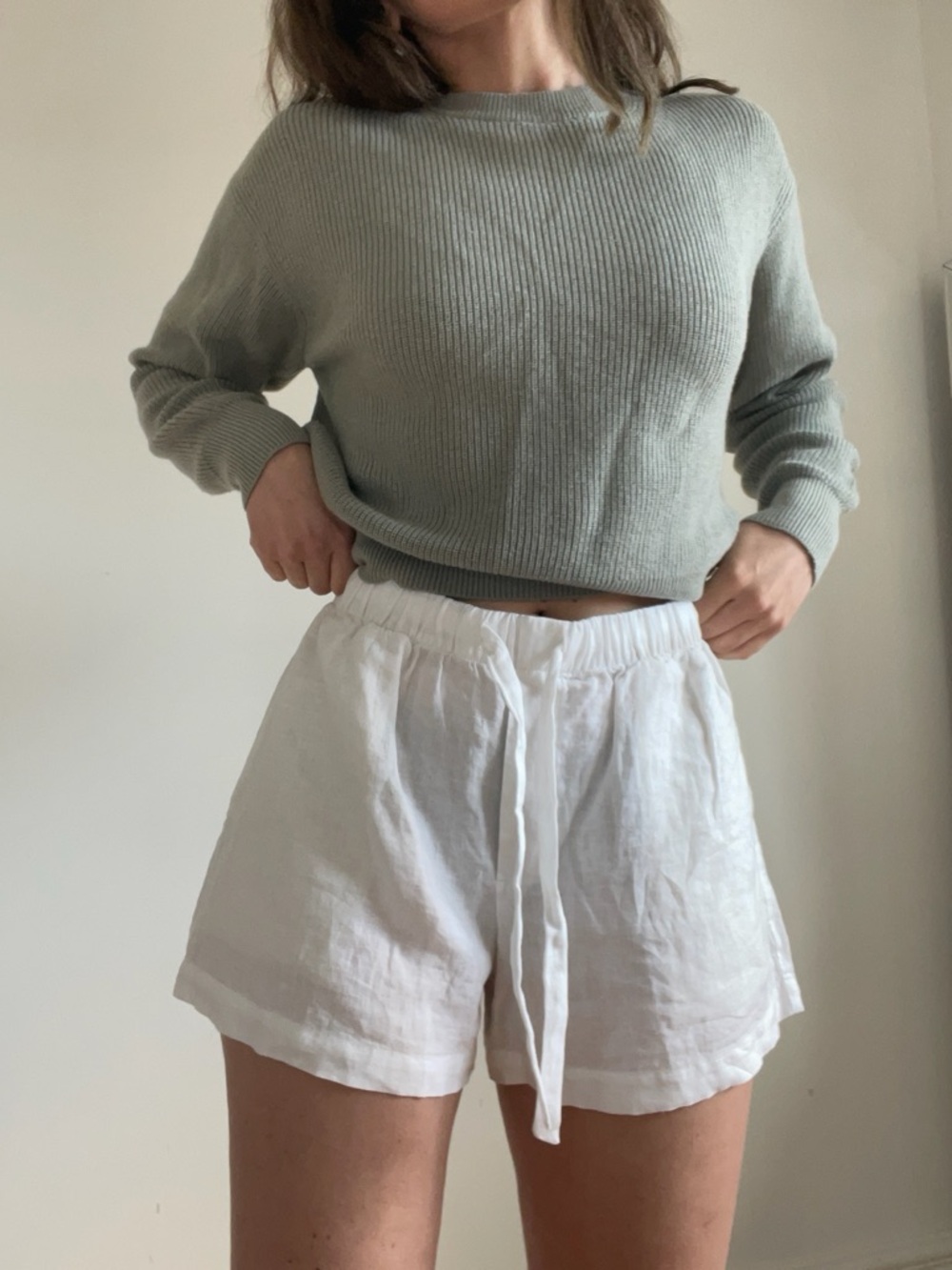 Everlane White Linen Drawstring Shorts